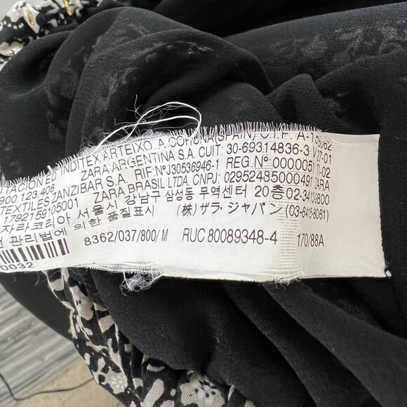 ZARA Black White Floral Print Chiffon Button-Up V-Neck Long Sleeve Crop Top M - Picture 8 of 8